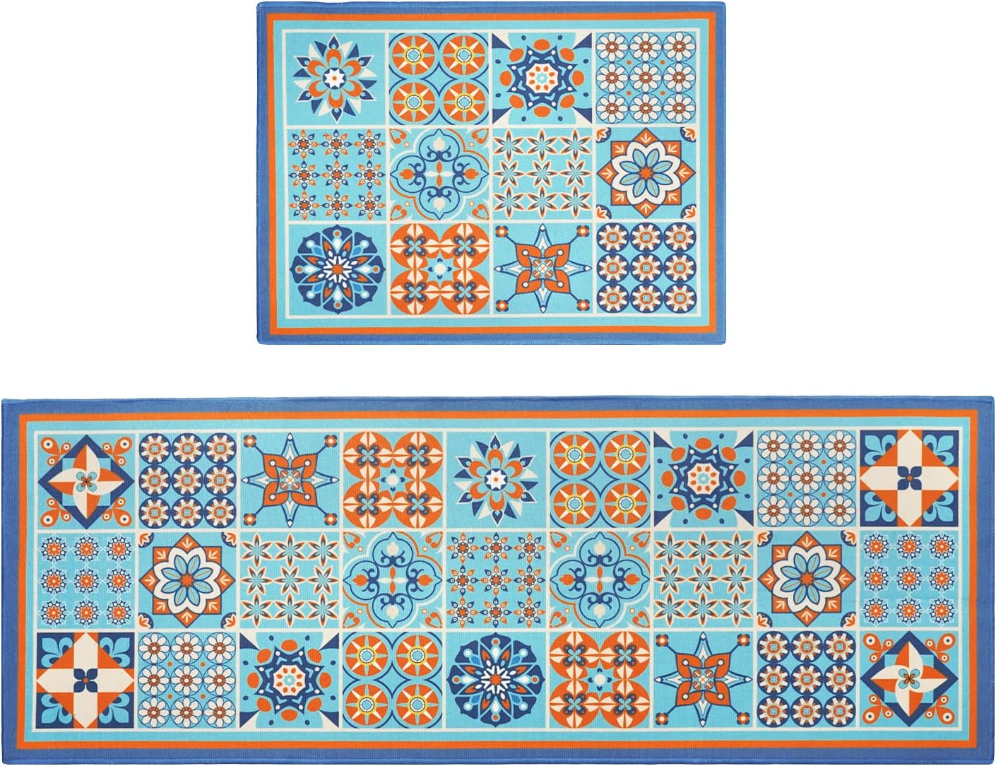 Set of 2- Plant Floral Butterfly Kitchen Rugs with Runner Decor Accessories Things - 17x30 and 17x48 Inch