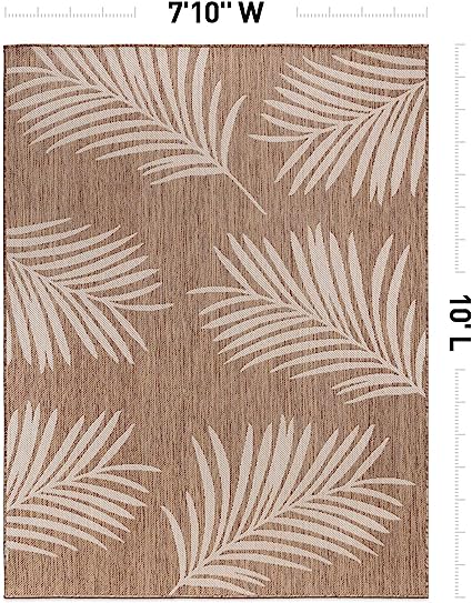 Contemporary Palm Leaves Textured Flat Weave Easy Cleaning Outdoor Rugs