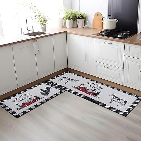 Sets of 2, Non Slip Washable Bohemian Rugs, Boho Kitchen Decor, 17"x30"+17"x47"