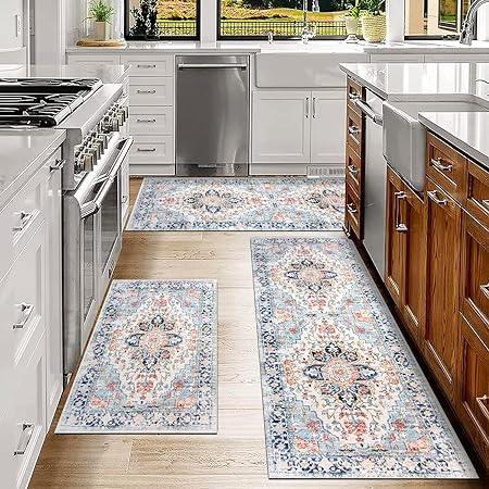 Boho Farmhouse Non Slip Washable Kitchen Area Rug Sets 3