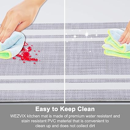 Anti Fatigue Kitchen Floor Mat 2 PCS, 1/2 Inch Thick Comfort Cushioned Standing Mat Set, Non Skid Kitchen Rugs and Mats Waterproof PVC Memory Kitchen Mats for Floor Sink Office Laundry, Black