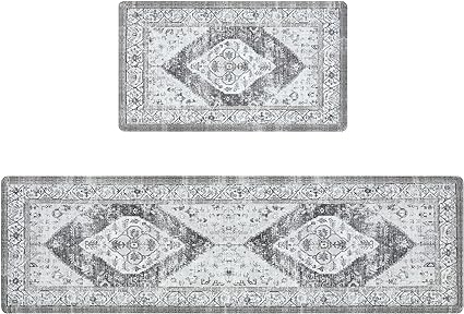 Anti Fatigue Kitchen Mats for Floor 2 Piece, Cushioned Comfort Kitchen Rugs Distressed Kitchen Sink Mats Waterproof Standing Mat for Kitchen, 17.3" x 47"+ 17.3" x 30"