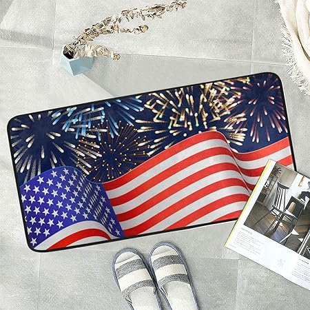 4th of July Anti Fatigue American Flag Non Slip Absorbent Floor Carpet Yoga Mat  (3' in Diameter)