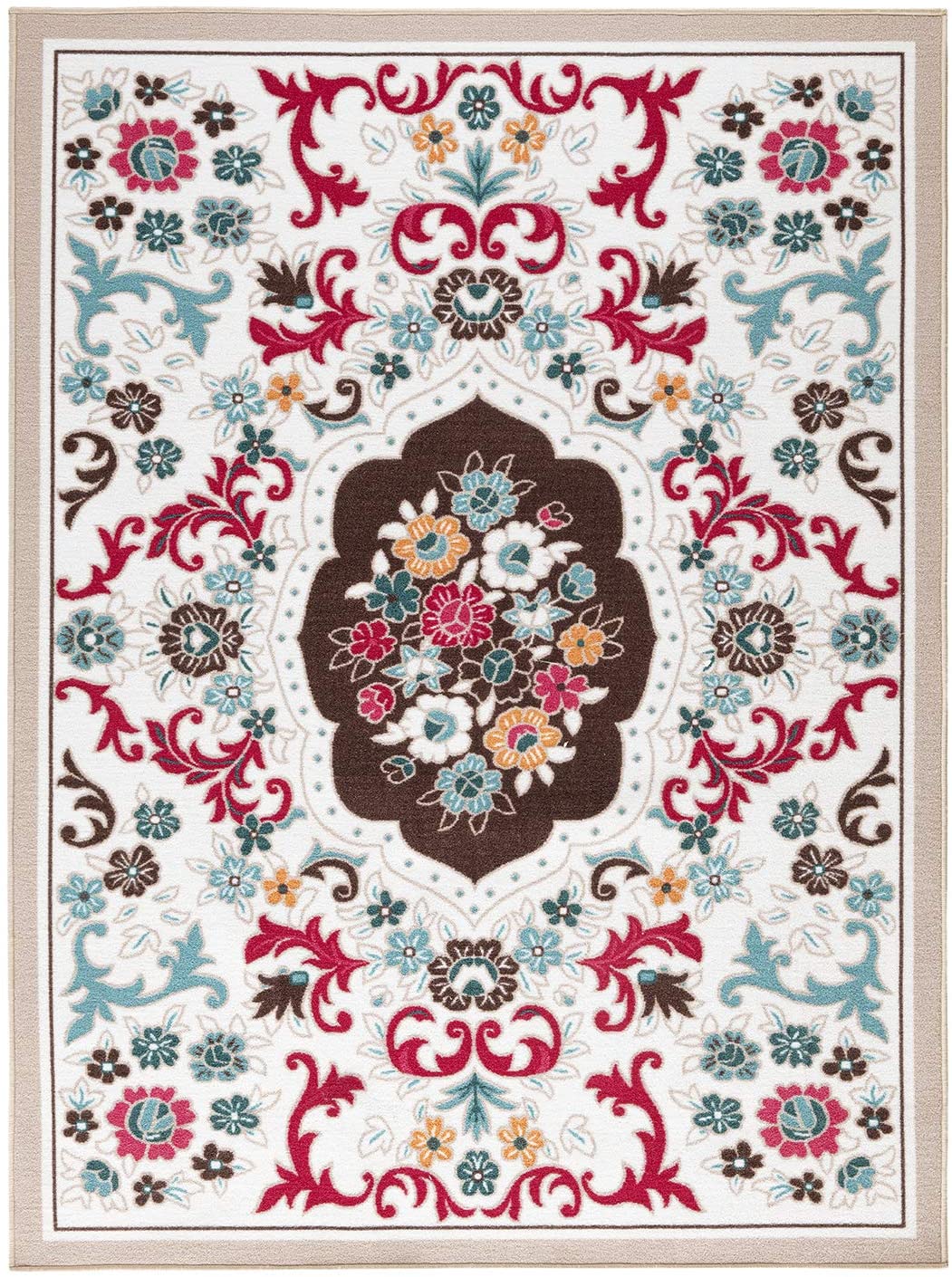 Modern Floral Low Profile Pile Indoor Area Rugs Beige