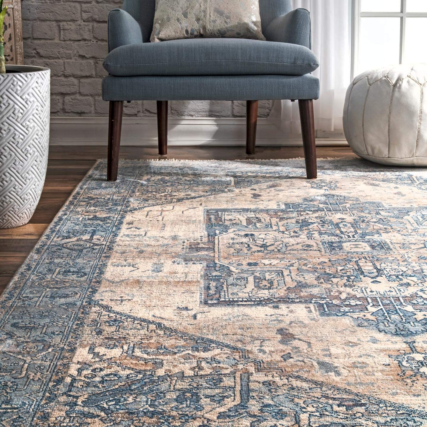 Medallion Fringe Soft Area Rug Light Blue