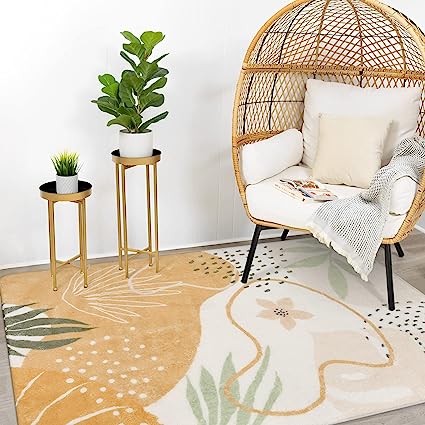 Modern Abstract Non-Slip Minimalist Art Area Rug Accent Distressed Washable Floor Carpet