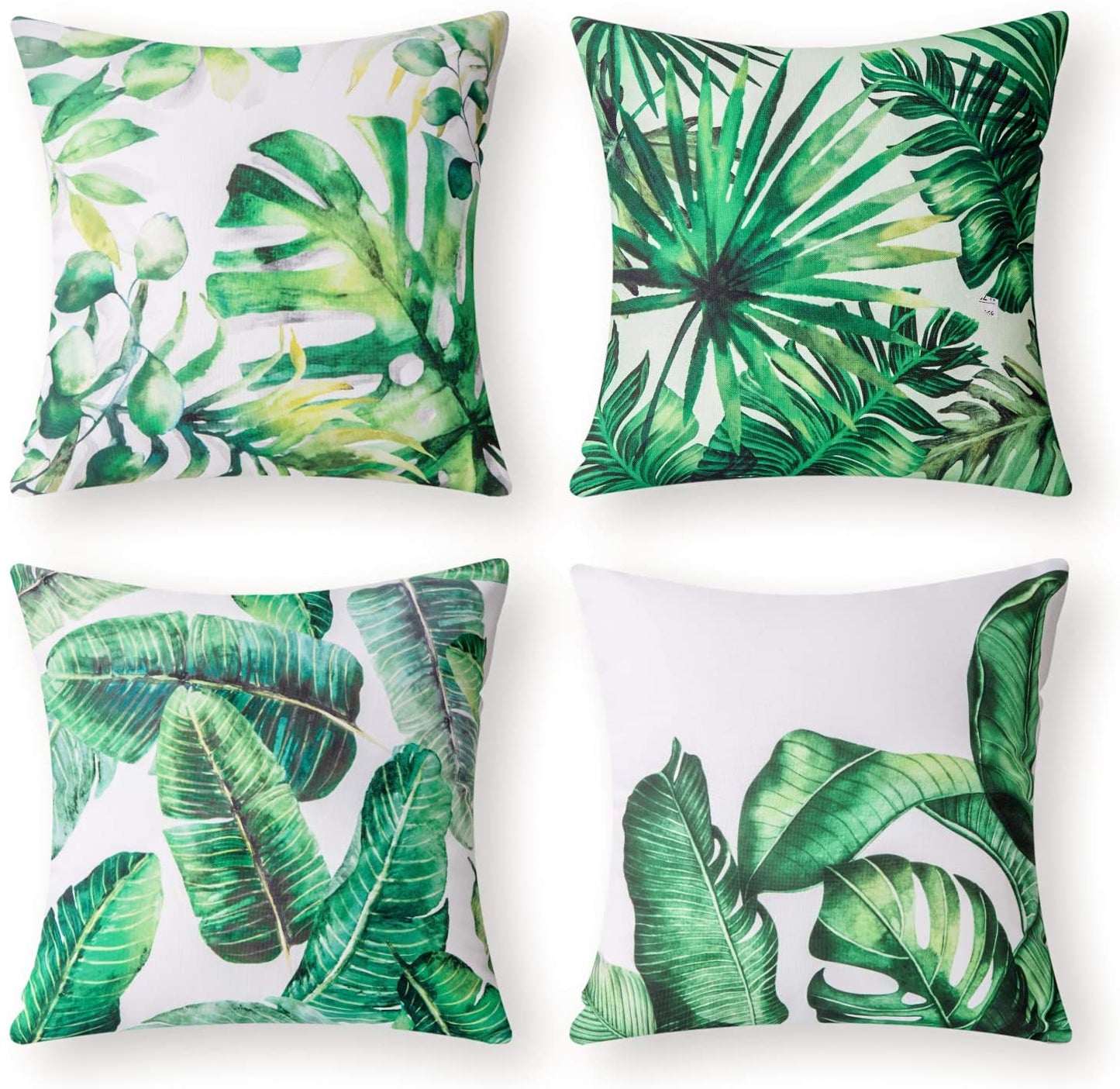 Set of 4 Tropical Palm Leaves Plant Printed Throw Pillow Case Cushion Cover