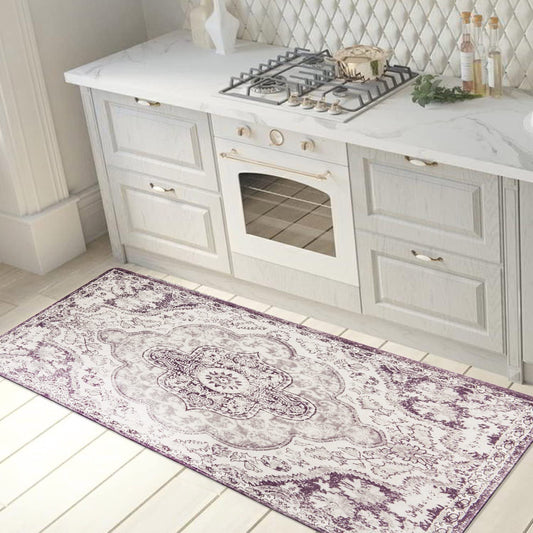 Distressed Bohemian Anti Fatigue Non Slip Stain Resistant Mat  - 18" x 47" Cream