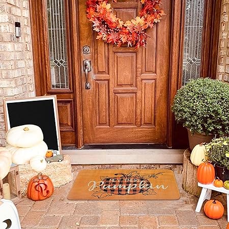 Non Skid Washable, Seasonal Fall Holiday Party Autumn Harvest Thanksgiving Kitchen Mat 17"x47"+17"x30"