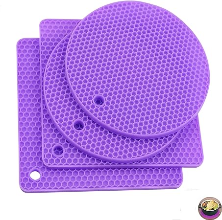 Silicone Trivets for Hot Dishes Heat Resistant Mats-- Non Slip Counter Protector Mat Pack 4 Black