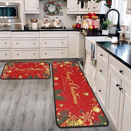 Non Slip Backing Halloween Kitchen Rug Set of 2 (Black, 17"x47"+17"x30")