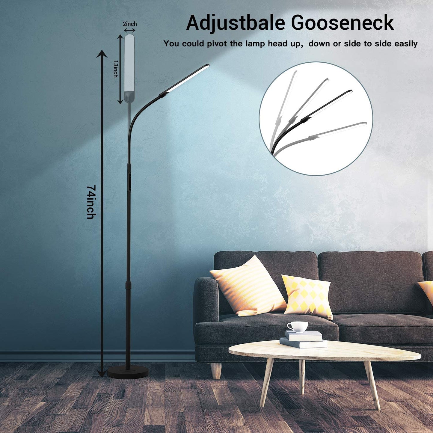 Led Floor Lamp, Adjustable Standing Height 4 Colors and Stepless Brightness