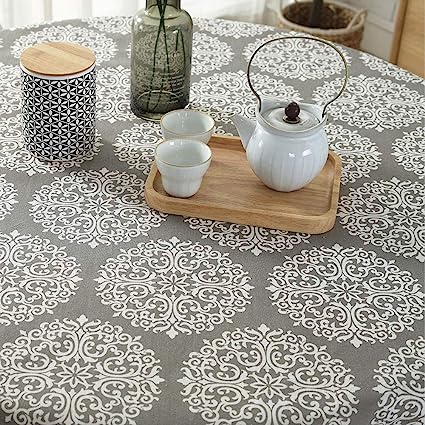 Medallion Floral Tablecloth (Round - 60", Gray Medallion)