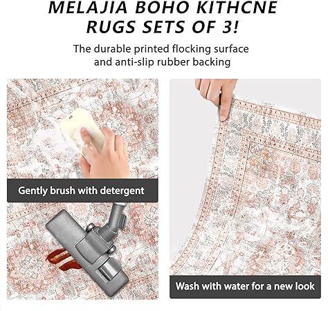 Sets of 3 Non Slip Washable Pink Durability Easy to Wipe Low-Profile Runner Rug, 20"x32"+20"x48"+20"x59"