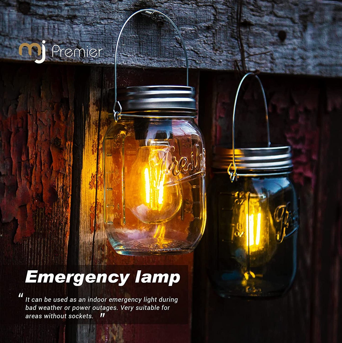 Outdoor Mason Jar Lights Hanging, 2-Pack LED Decorative Garden Lanterns with Timer