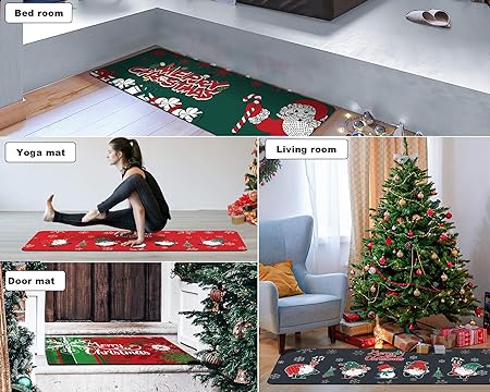 2PCS Christmas Cushioned Non Slip Floor Mat, (Black,L)