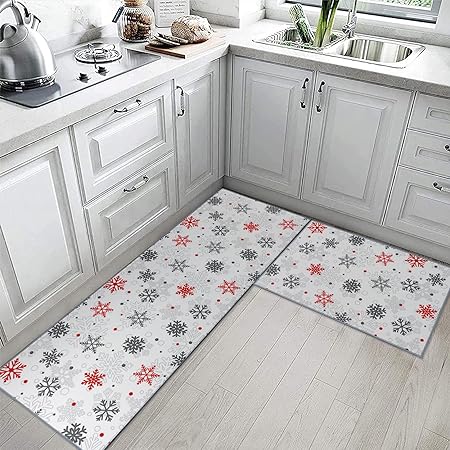 Non Skid Washable Set of 2, Winter Kitchen Decor Floor Mat Under Sink Mat Throw Rug for Doormat