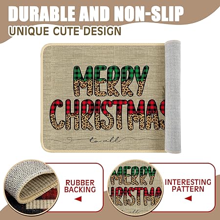 Sets of 3Black Santa Claus African American Merry Christmas Winter Farmhouse Party Floor Mat