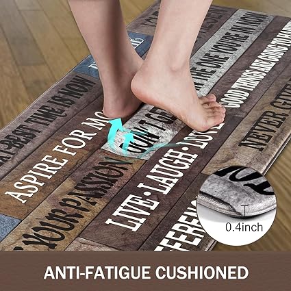 Sets of 2 Cushioned Anti-Fatigue Kitchen Rugs Non Slip Memory Foam Kitchen Mats and Rugs Waterproof Kitchen Floor Comfort Mats, 17'' x 47'' + 17'' x 30'', Brown