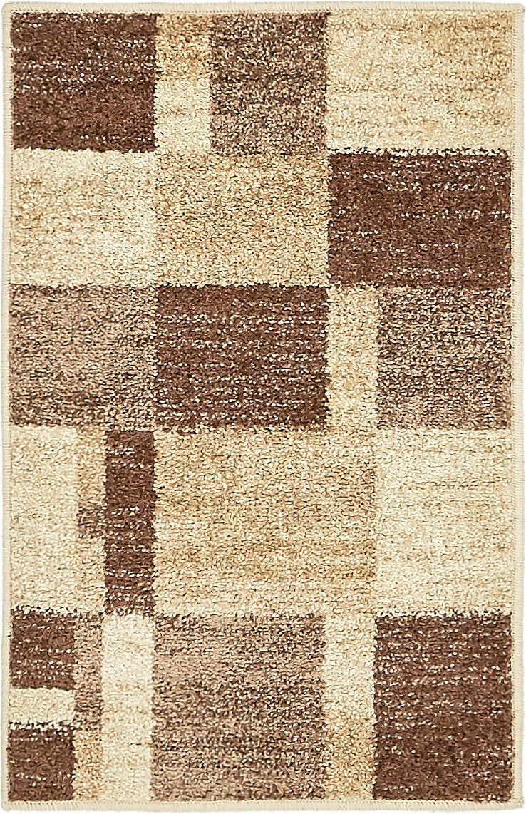 Warm Toned Checkered Beige Light Brown Area Rugs