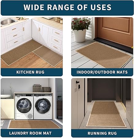 Sets of 2 Absorbent Non Skid Washable Kitchen Rugs and Mats, 17" x 30" + 17" x 59"