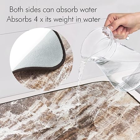 Brown Marble Reversible Absorbent Microfiber Dish Drainer/Rack Pads with Hanging Loop, XL 24" x 18"