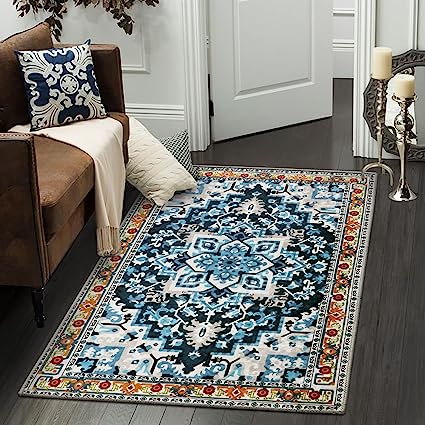 Non-Slip Distressed Vintage Persian Oriental, Small Accent Throw Low Pile Traditional Area Rug - 2' X 3'