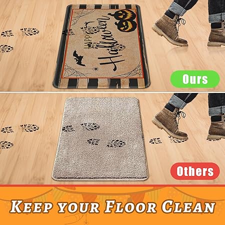 2 PCS Non Slip Halloween Decor Checkered Kitchen Floor Mats, 17x30 and 17x47 Inch