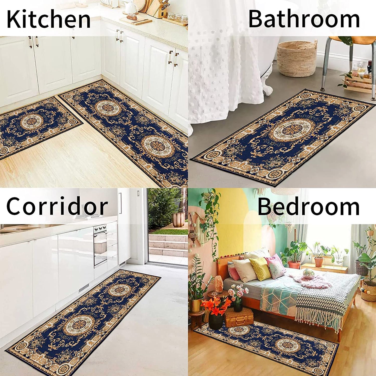 Set of 2 Non-Slip Bohemian Kitchen Runner Rug 63*19.7/31.5*19.7