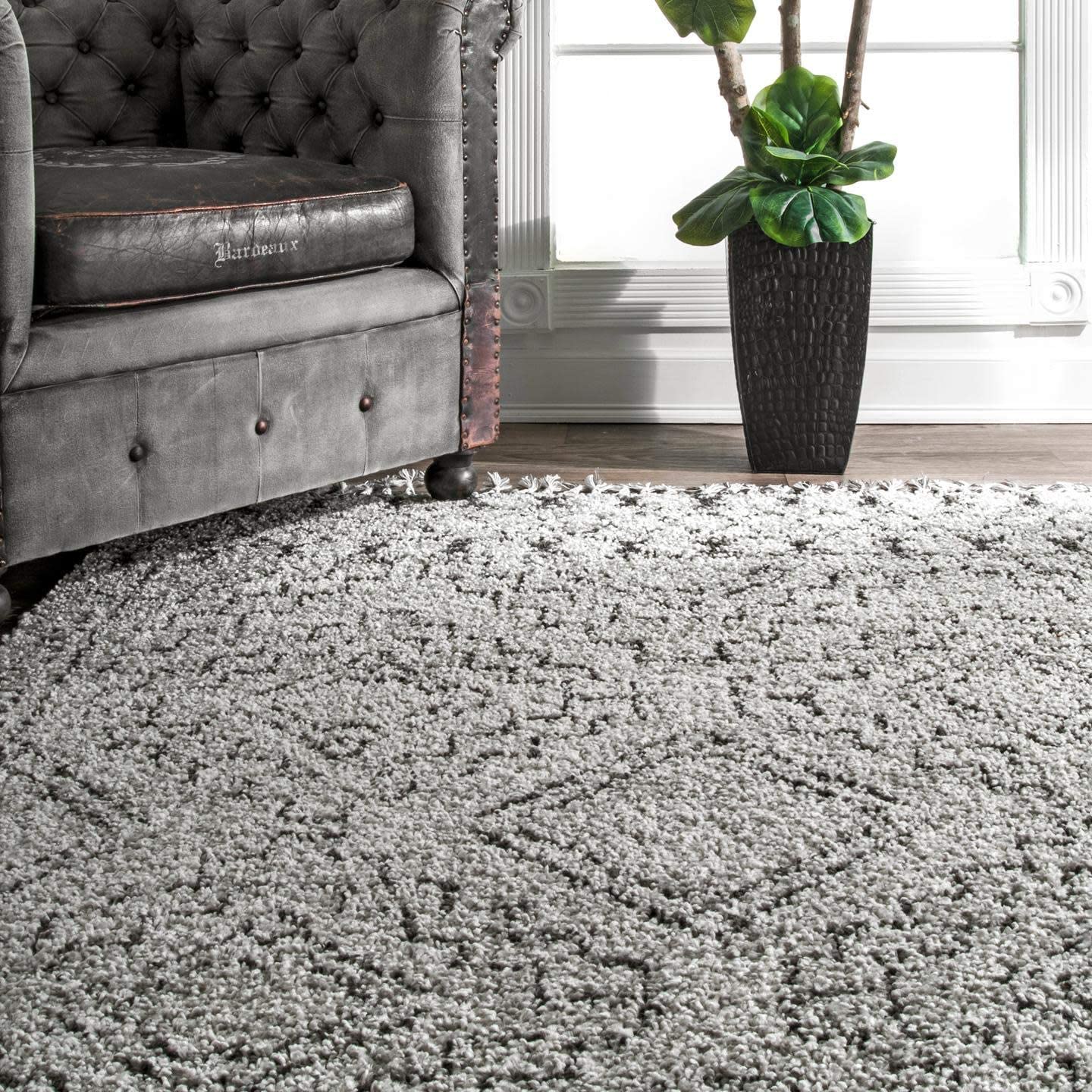 Moroccan Tribal Grey Soft Plush Shag Area Rug
