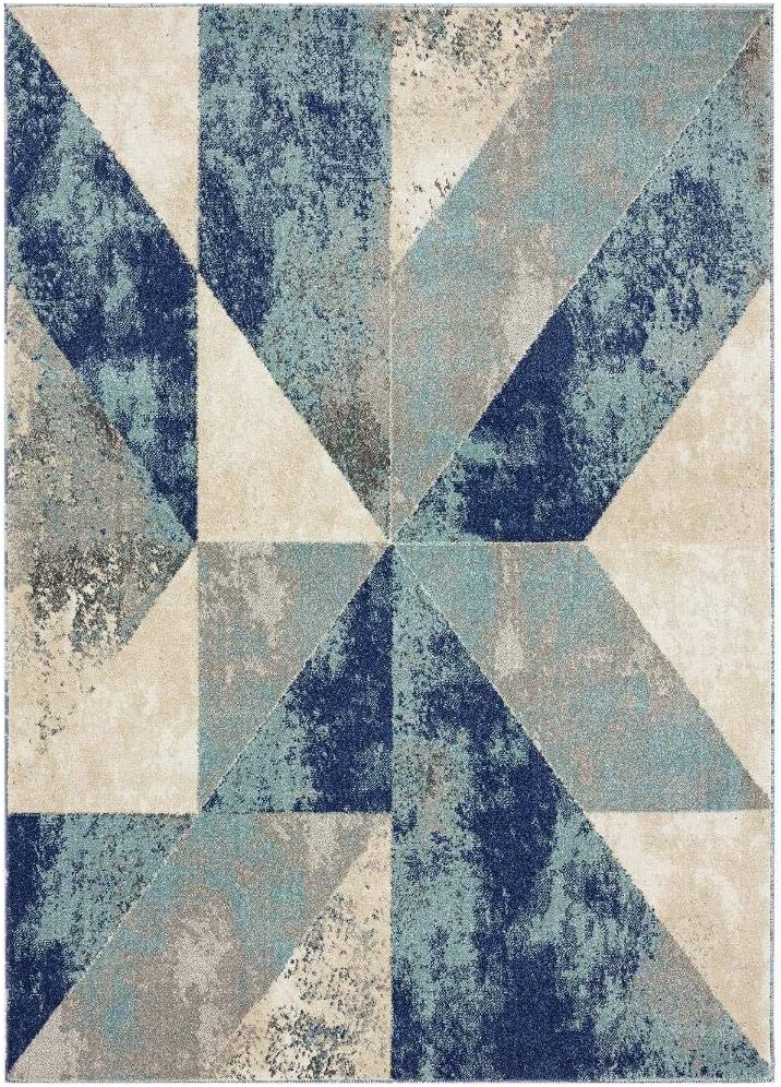 Abstract Blue Ivory Soft Area Rug