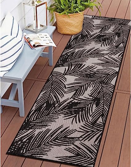 Contemporary Distressed Leaves Textured Flat Weave Easy Cleaning Outdoor Rugs