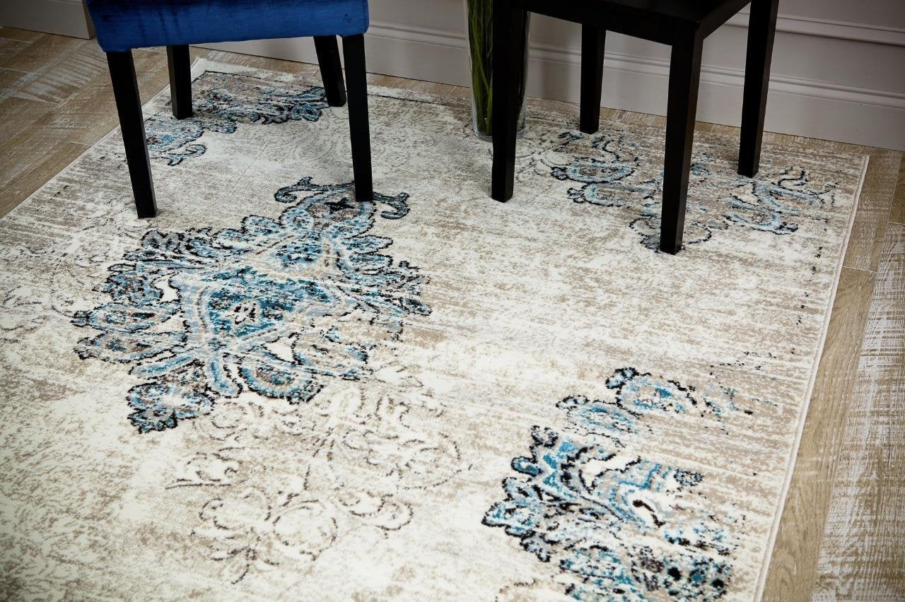 Persian Distressed Cream Blue Area Rugs