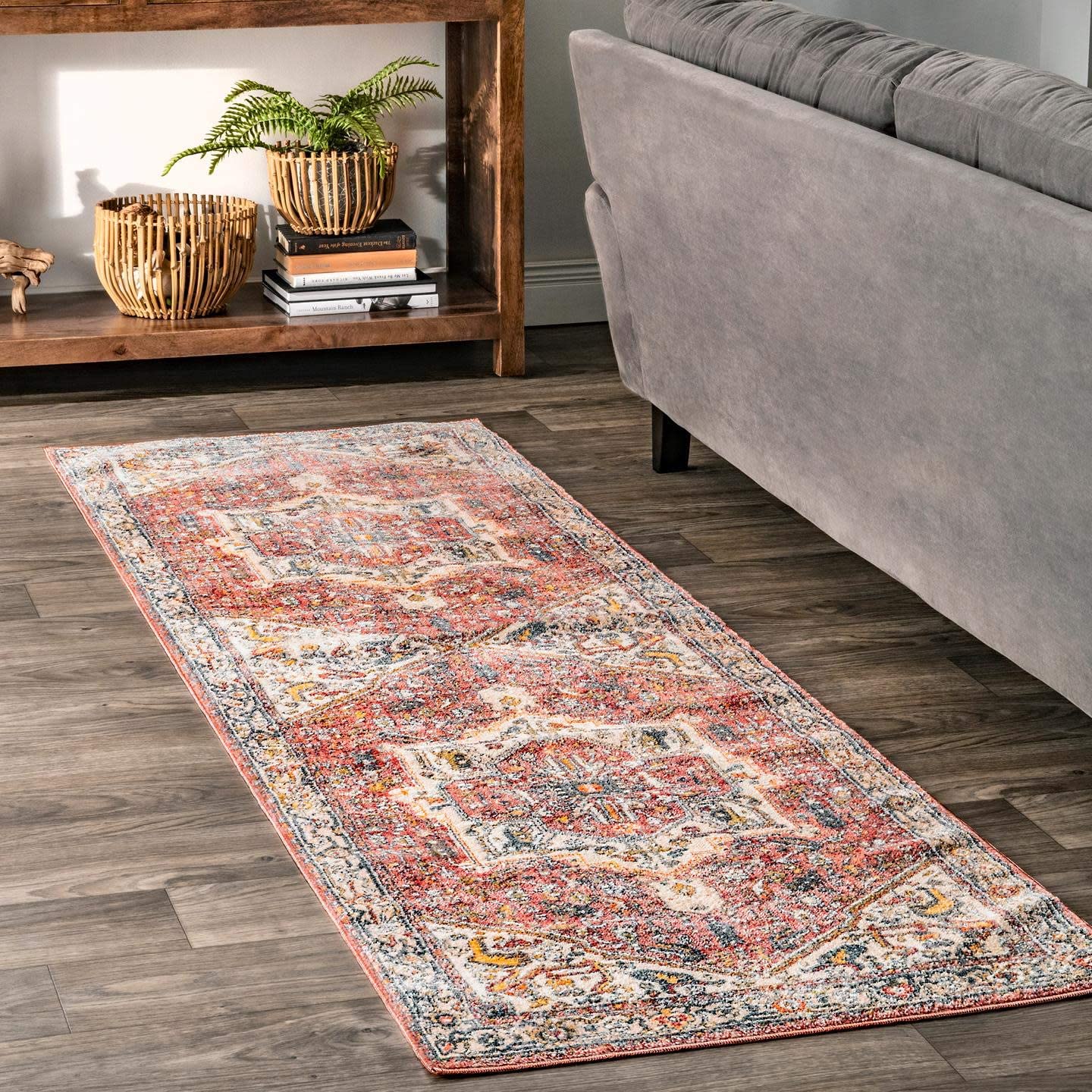 nuLOOM Ethel Medallion Fringe Area Rug,Orange