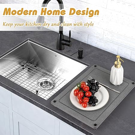Stone Drying Counter Instant Dry Diatomaceous Earth Sink Caddy Organizer with Stainless Steel Feet (L White)