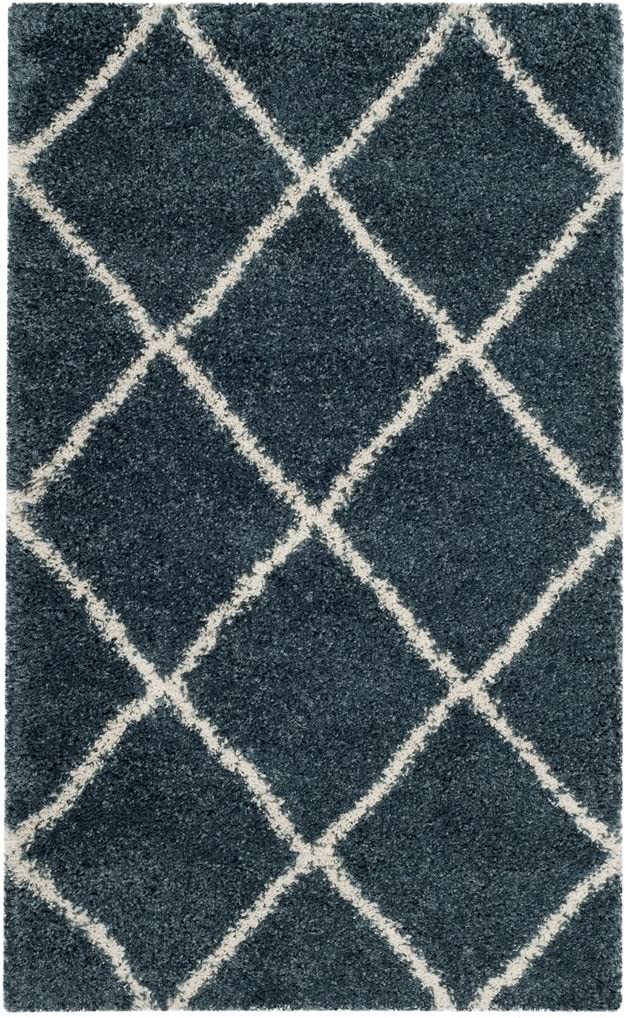Diamond Trellis Slate Blue/Ivory Soft Plush Shag Area Rug 2-inch Thick