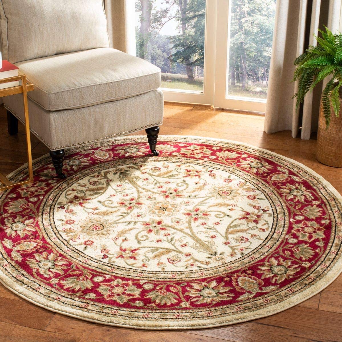 Traditional Oriental Soft Area Rug, Ivory/ Red