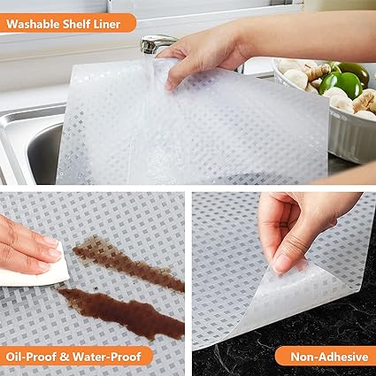 Shelf Liners for Kitchen Cabinets Refrigerator Waterproof & Oil-Proof Cupboard Durable Plastic Drawer Mats EVA Material Non Adhesive Fridge Liner for Shelves Gray 11.8 x 59 Inch