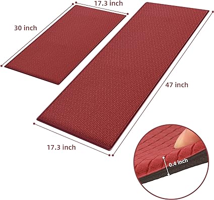 0.47 Inches Cushioned Anti-Fatigue Kitchen Rug, Kitchen Mats for Floor, Non-Slip Kitchen Rugs Sets of 2, Waterproof Kitchen Mat 17.3"×30"+17.3"×47",Black