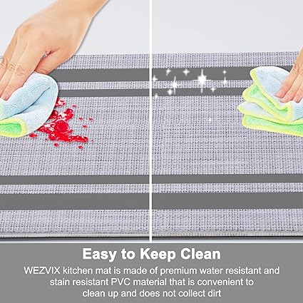 Anti Fatigue Kitchen Floor Mat 2 PCS, 1/2 Inch Thick Comfort Cushioned Standing Mat Set, Non Skid Kitchen Rugs and Mats Waterproof PVC Memory Kitchen Mats for Floor Sink Office Laundry, Black