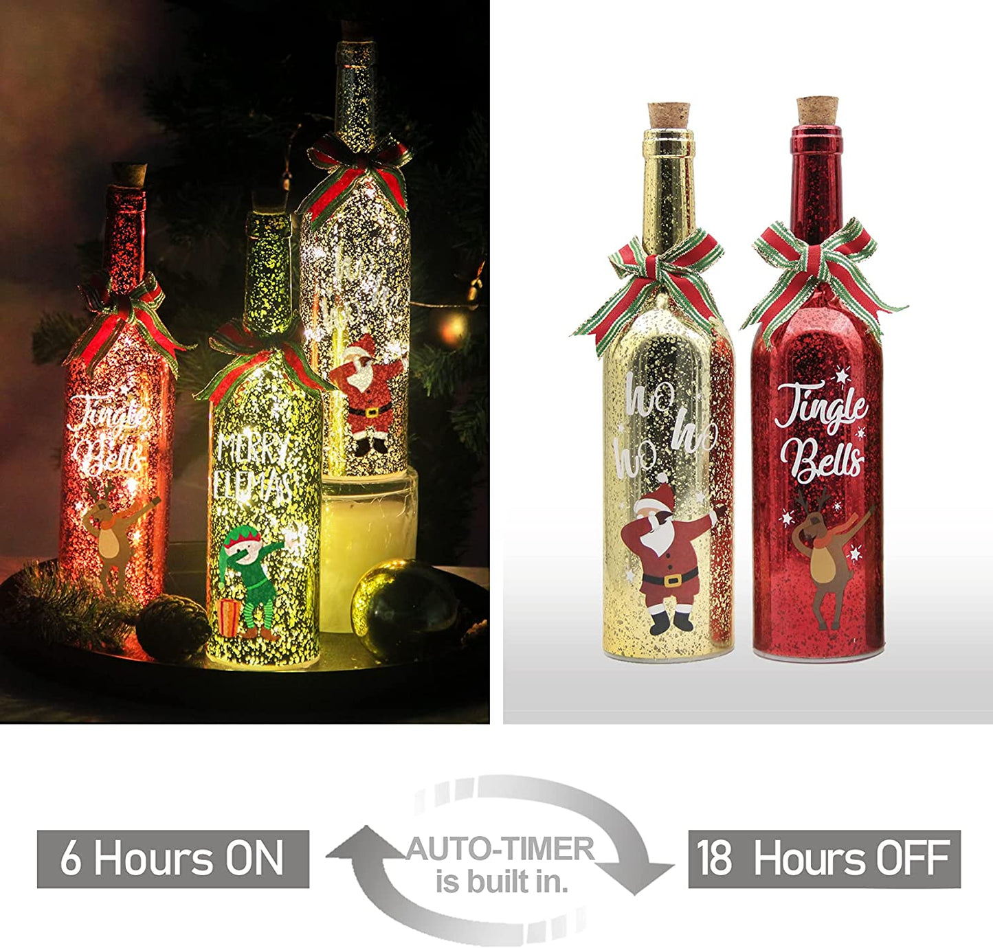Christmas Decor Wine Bottle Lights, Battery Operated LED Glass with Timer