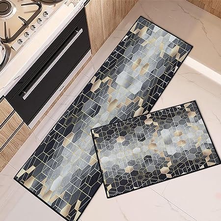 Wooden Board Vintage Kitchen Mats Autumn Maple Leaves Non Skid Washable Set of 2,