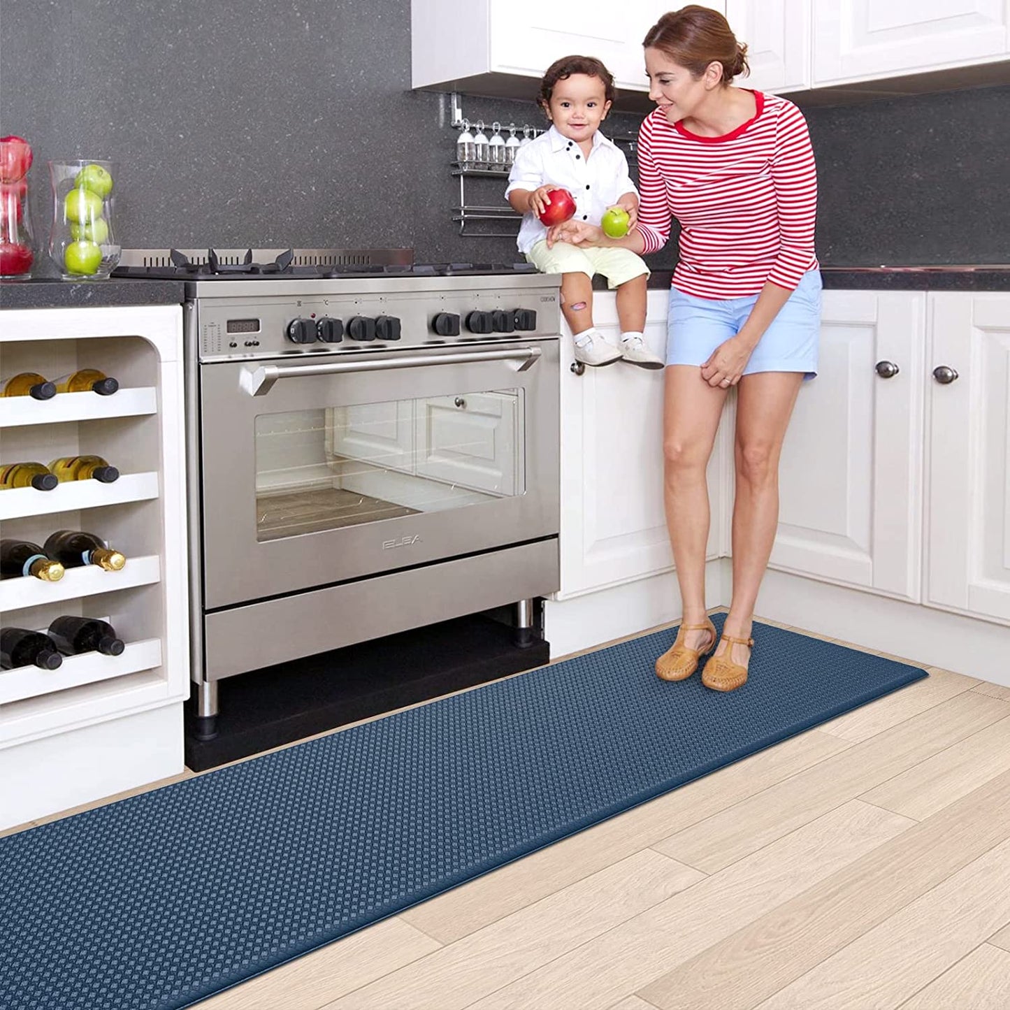 Kitchen Rugs and Mats Cushioned Anti Fatigue Comfort Mat, 2 Pieces Set 17"x29"+17"x59",Beige White