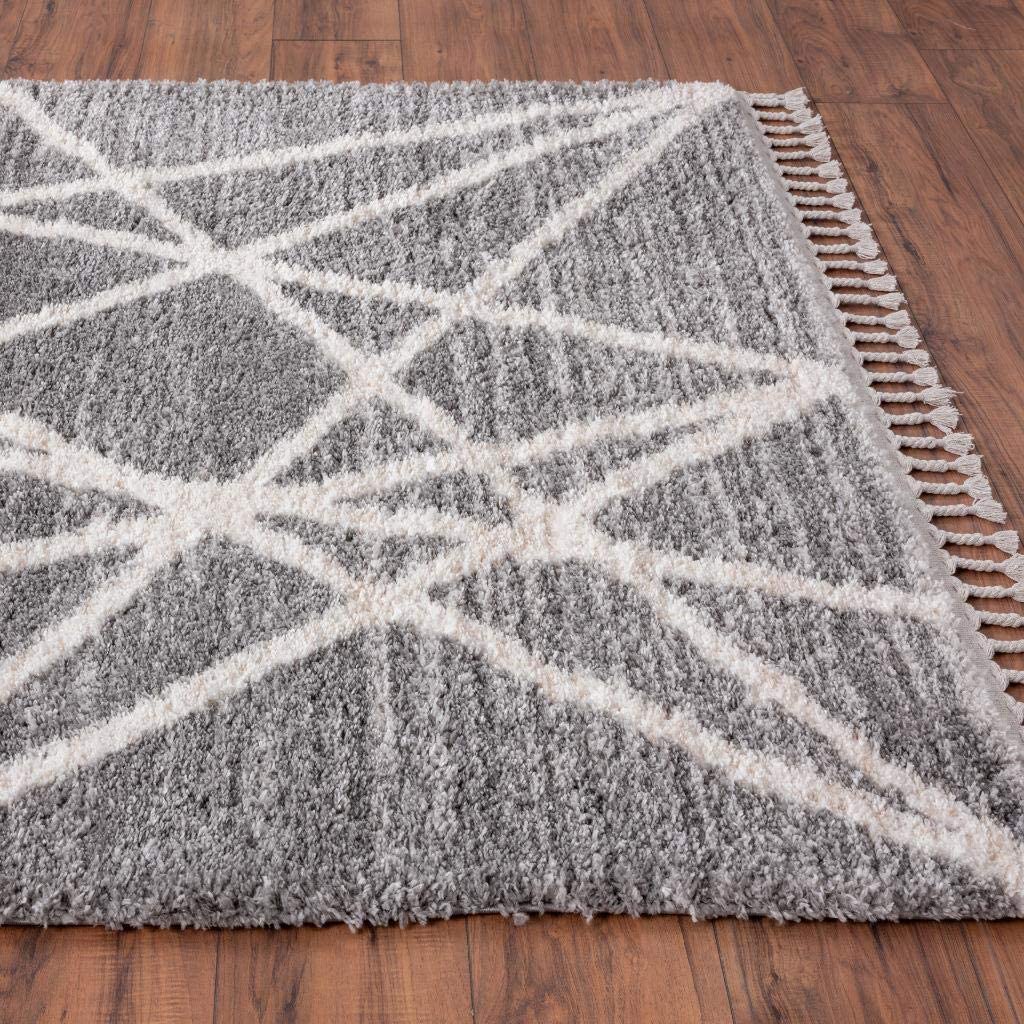 Shaggy Collection Grey Shagg Geometric Soft Area Rug