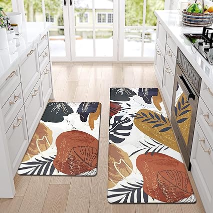 Set of 2 Non Skid Kitchen Mats for Floor Cushioned Anti Fatigue Kitchen Floor Mats Waterproof Comfort Mats for Standing Sink Laundry, 17.3"x28"+17.3"x47"/0.4inch