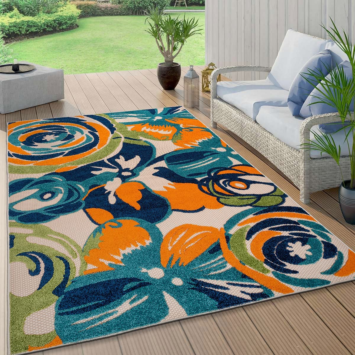 Ravenna Multi Modern Large Floral Flowers Indoor/Outdoor Rug