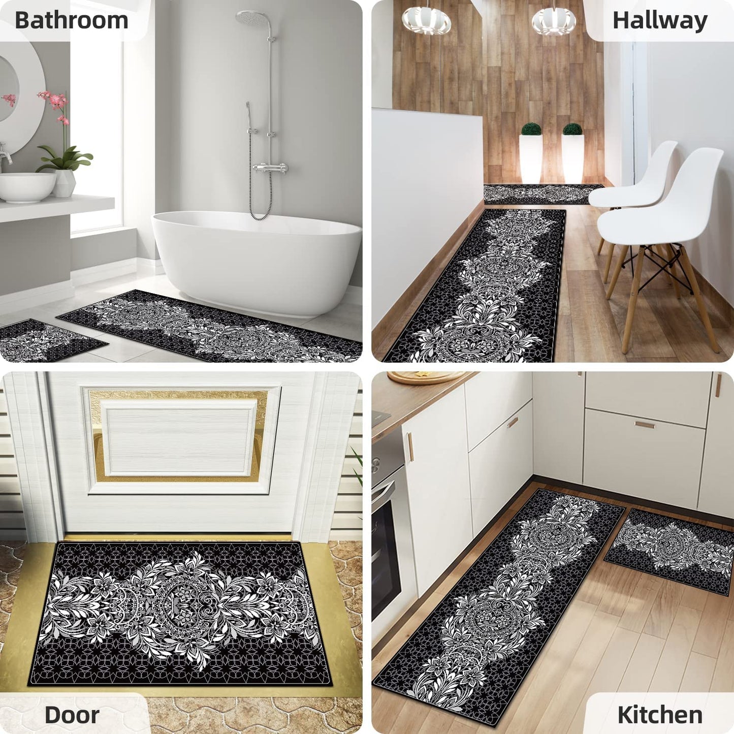 Set 3 Pieces Non Slip, Washable, Waterproof Kitchen Runner Rug (20"x 32"+ 20"x 48" + 20" x 62")