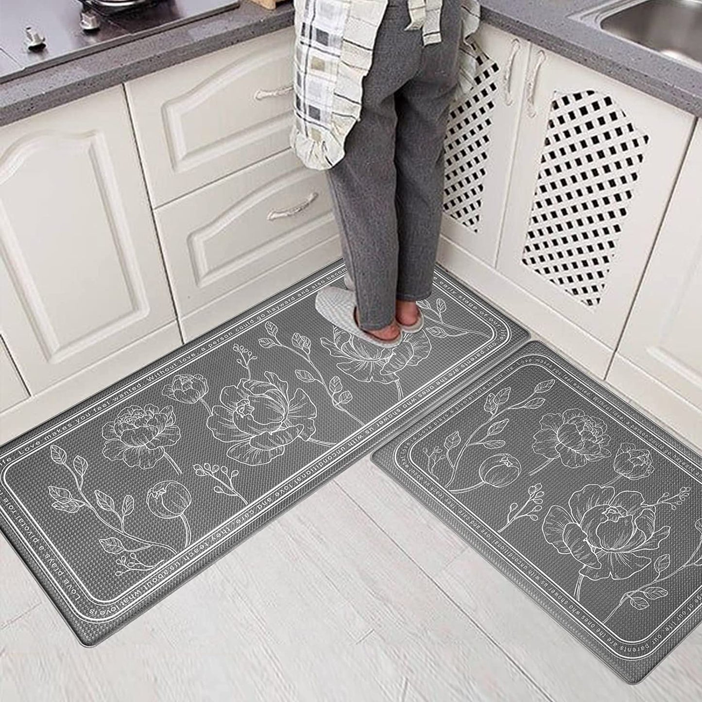 Set of 2- Cushioned Anti Fatigue Kitchen Mat 17"x47"+17"x29",