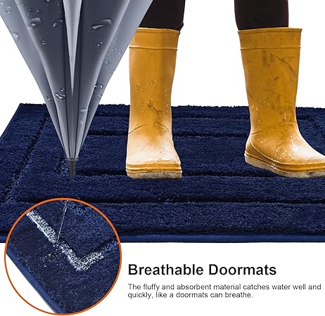 Anti-Slip Absorbent Machine Washable Entrance Mat, Navy Blue