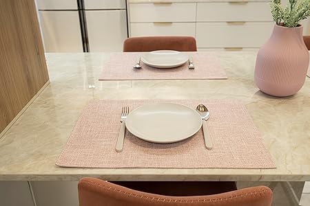 Placemat Set-Washable Elegant Table Mats for Dining Heat-Resistant Cloth Table. 13x19 - Pink